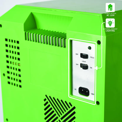 Minecraft Legends Creeper Mini Fridge 8L – Holds 12 Cans, LED Lights, AC/DC Thermoelectric Cooler, Removable Shelves, Compact for Dorm, Office, Gaming
